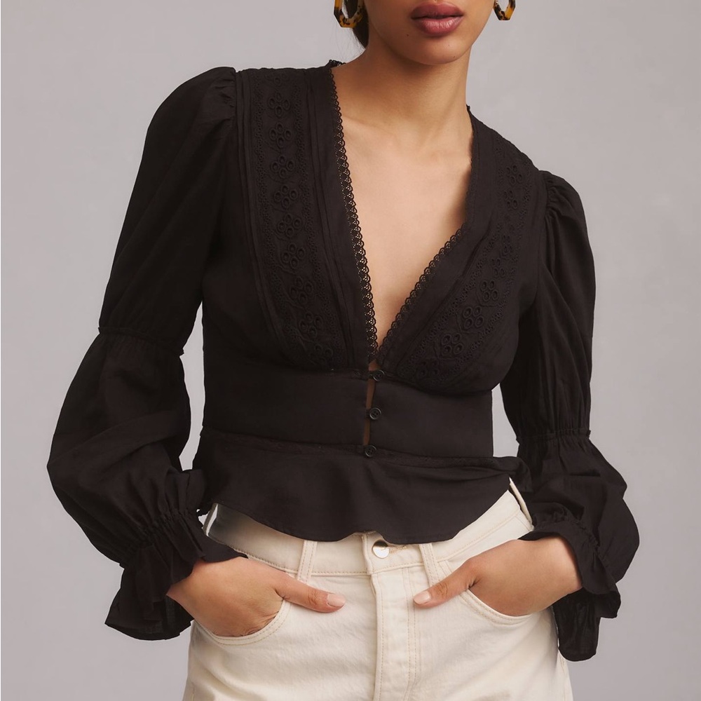 Reformation Meadowlark Black Buttoned Blouse